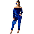 Hot Sell Autumn Fall 2021 Apparel Two Piece Set Women Clothing Velvet Neck Long Sleeve off Shoulder Two Piece Set